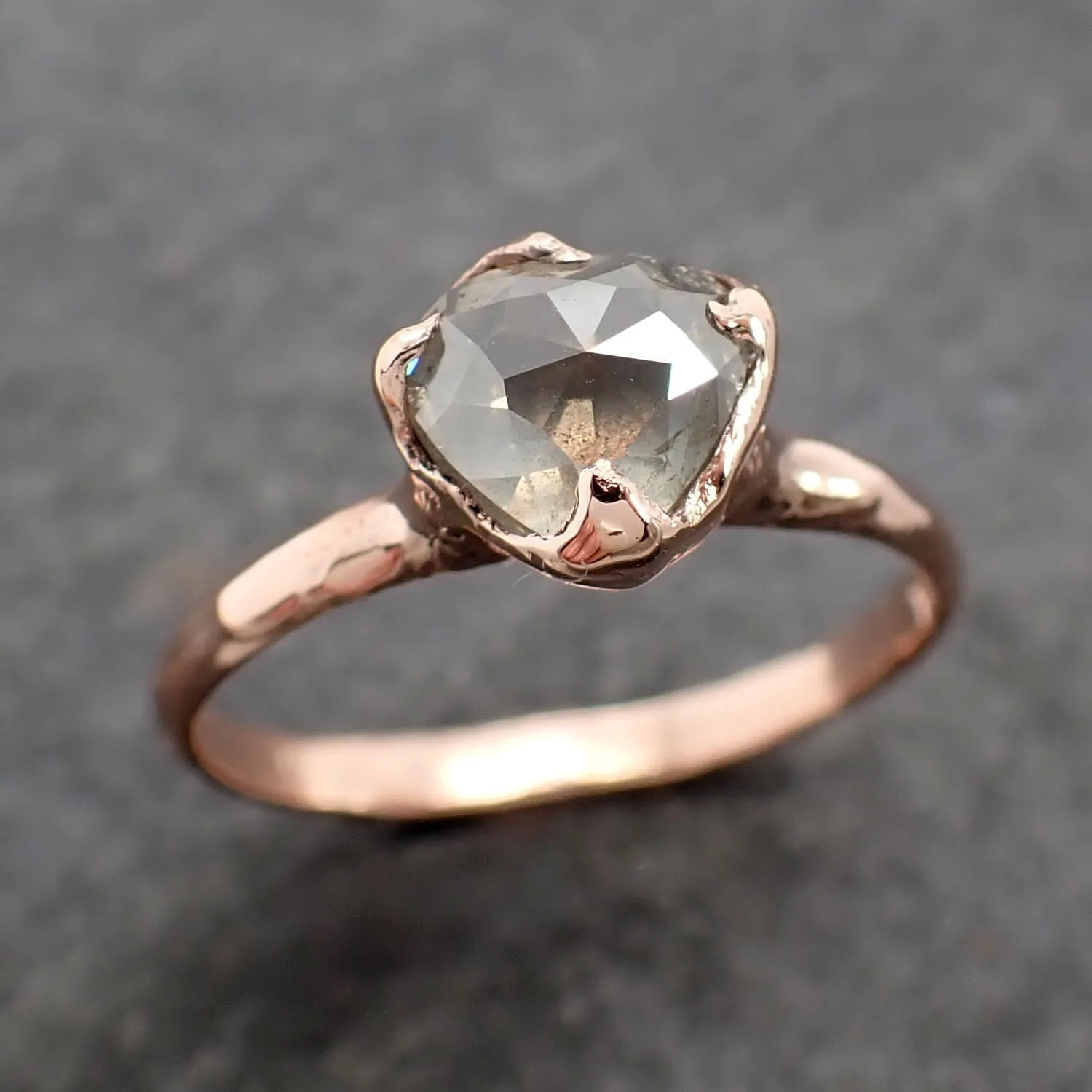 Faceted Fancy cut gray Diamond Solitaire Engagement 14k Rose Gold Wedding Ring byAngeline 2583
