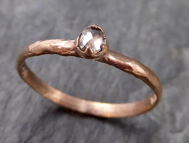 Faceted Fancy cut Rose Dainty Champagne Diamond Solitaire Engagement 14k Rose Gold Wedding Ring byAngeline 1084