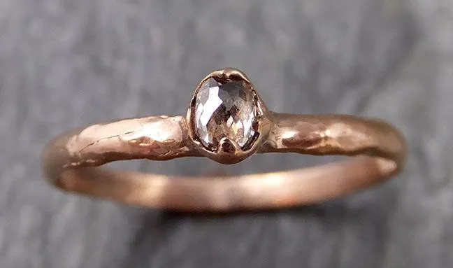 Faceted Fancy cut Rose Dainty Champagne Diamond Solitaire Engagement 14k Rose Gold Wedding Ring byAngeline 1084