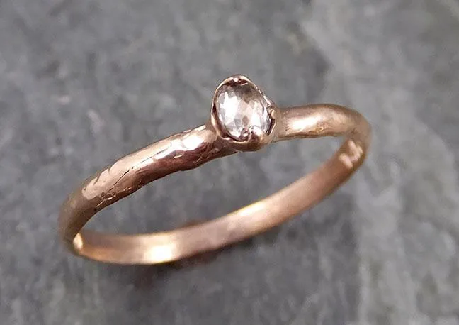 Faceted Fancy cut Rose Dainty Champagne Diamond Solitaire Engagement 14k Rose Gold Wedding Ring byAngeline 1084
