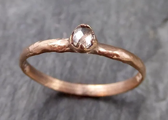 Faceted Fancy cut Rose Dainty Champagne Diamond Solitaire Engagement 14k Rose Gold Wedding Ring byAngeline 1084