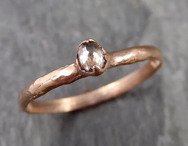 Faceted Fancy cut Rose Dainty Champagne Diamond Solitaire Engagement 14k Rose Gold Wedding Ring byAngeline 1084