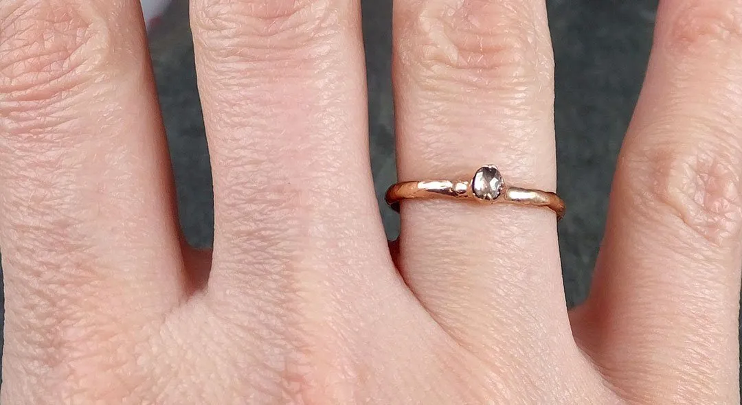 Faceted Fancy cut Rose Dainty Champagne Diamond Solitaire Engagement 14k Rose Gold Wedding Ring byAngeline 1084
