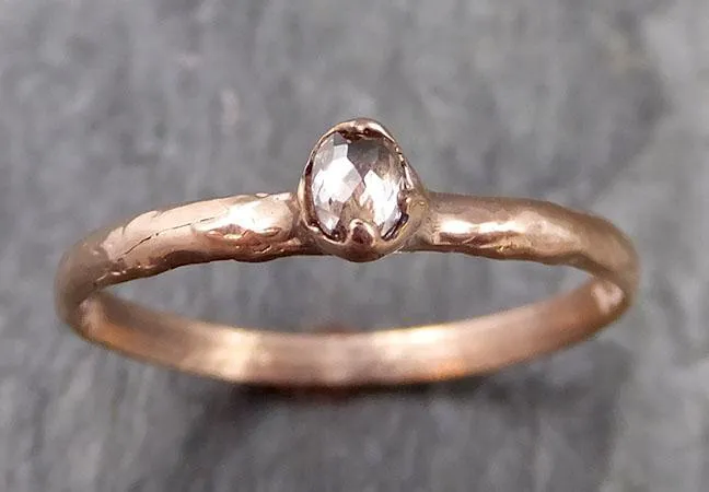 Faceted Fancy cut Rose Dainty Champagne Diamond Solitaire Engagement 14k Rose Gold Wedding Ring byAngeline 1084