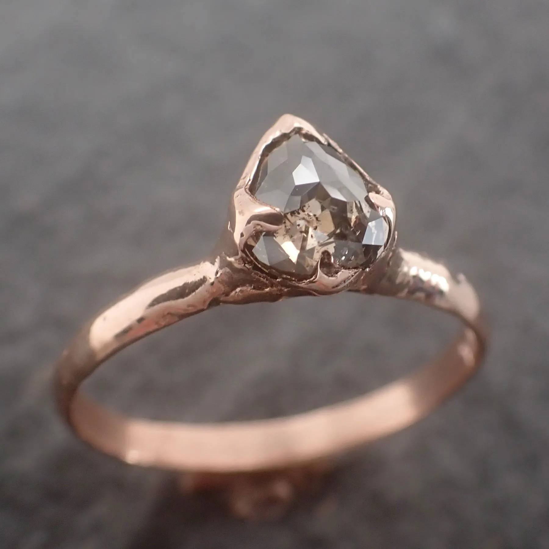 Faceted Fancy cut Salt and Pepper Diamond Solitaire Engagement 14k Gold Wedding Ring byAngeline 2600