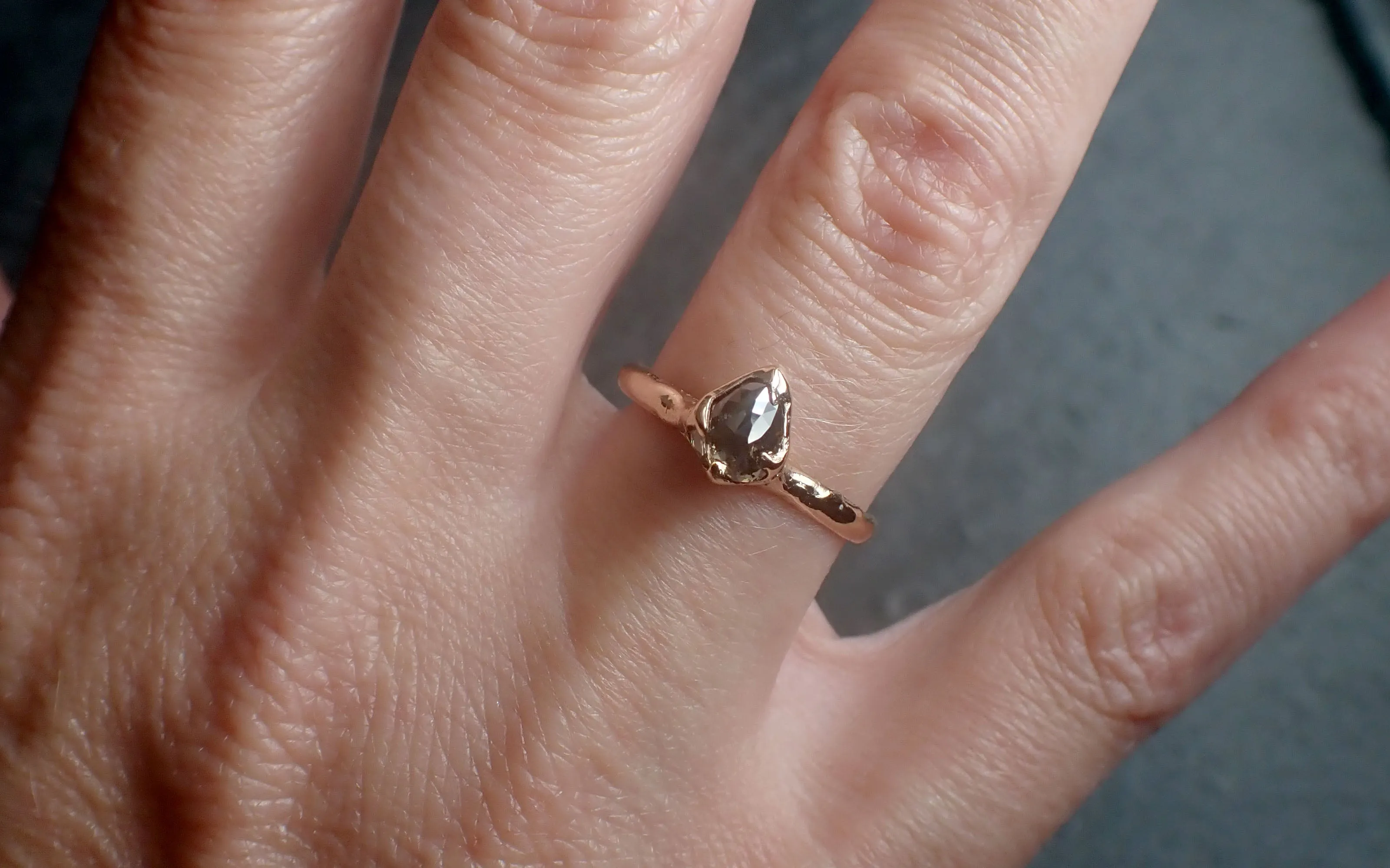 Faceted Fancy cut Salt and Pepper Diamond Solitaire Engagement 14k Gold Wedding Ring byAngeline 2600