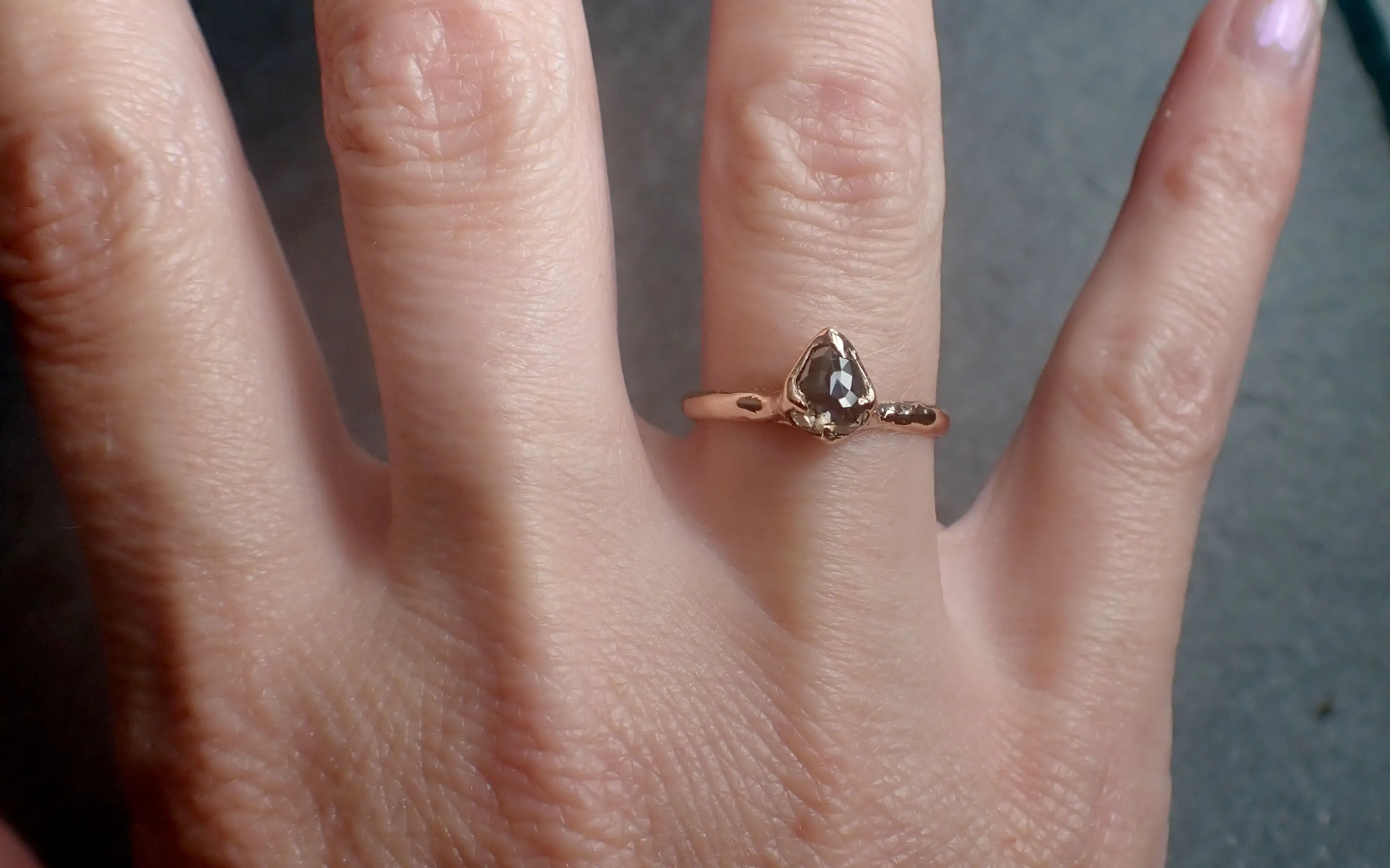 Faceted Fancy cut Salt and Pepper Diamond Solitaire Engagement 14k Gold Wedding Ring byAngeline 2600