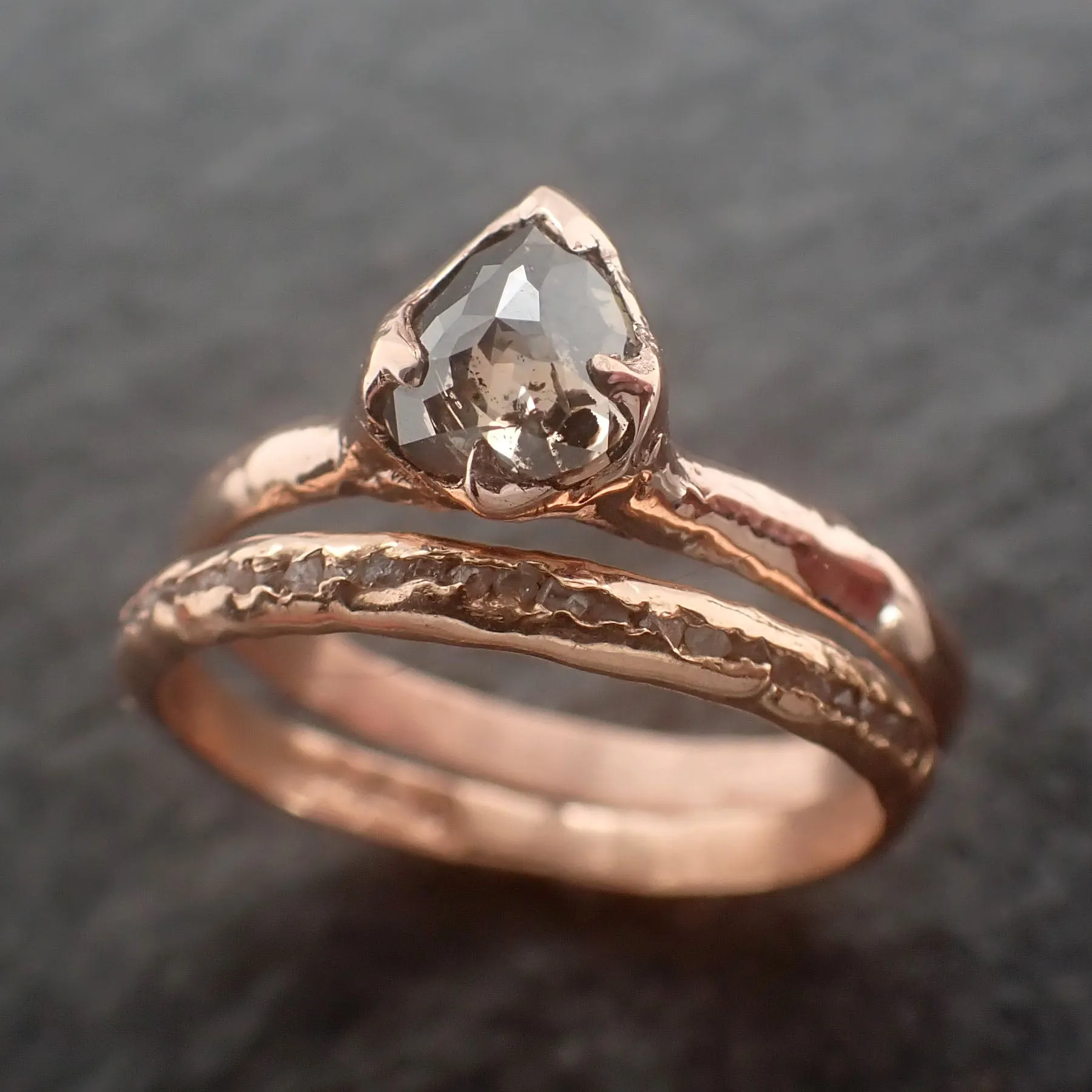 Faceted Fancy cut Salt and Pepper Diamond Solitaire Engagement 14k Gold Wedding Ring byAngeline 2600