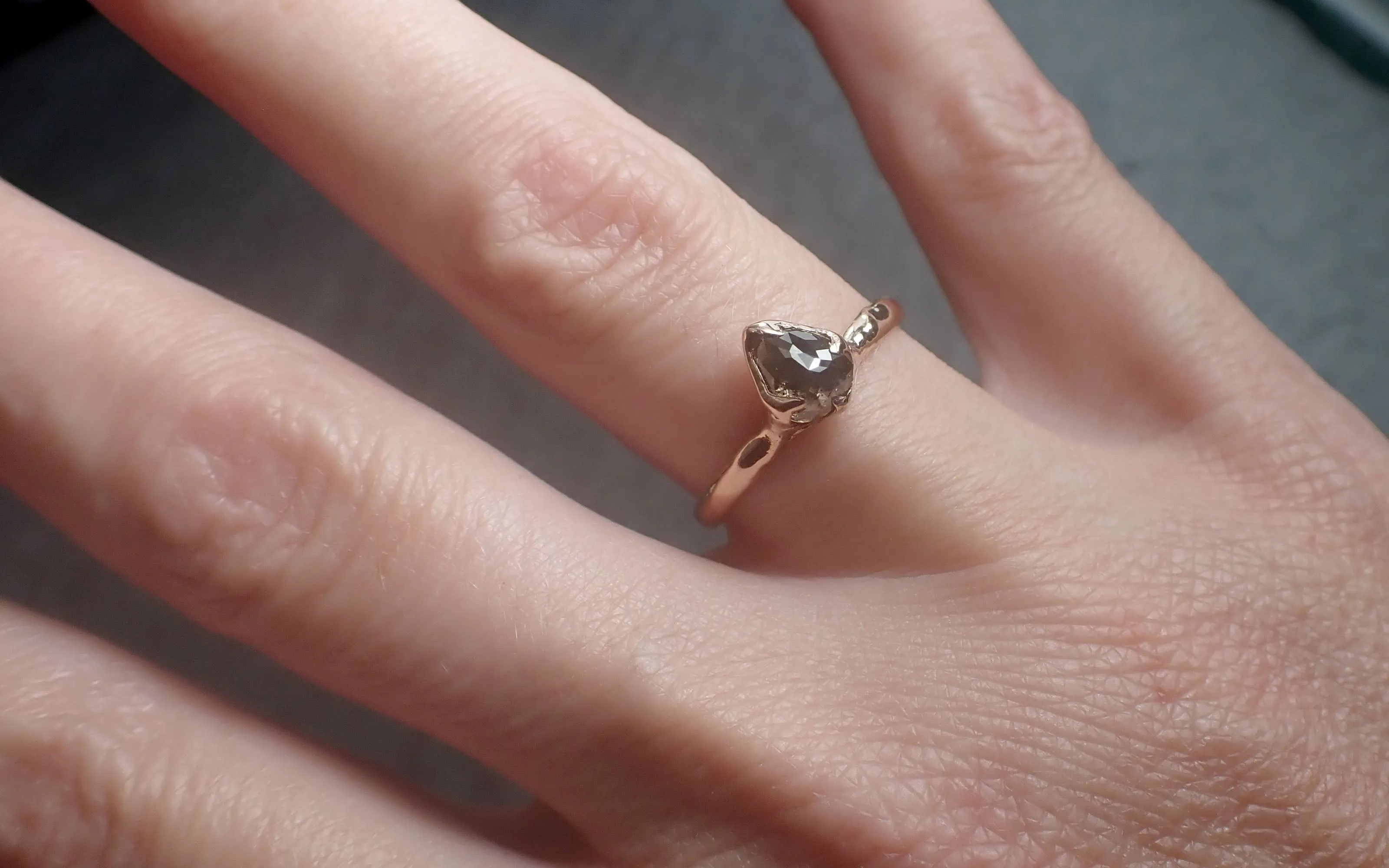 Faceted Fancy cut Salt and Pepper Diamond Solitaire Engagement 14k Gold Wedding Ring byAngeline 2600