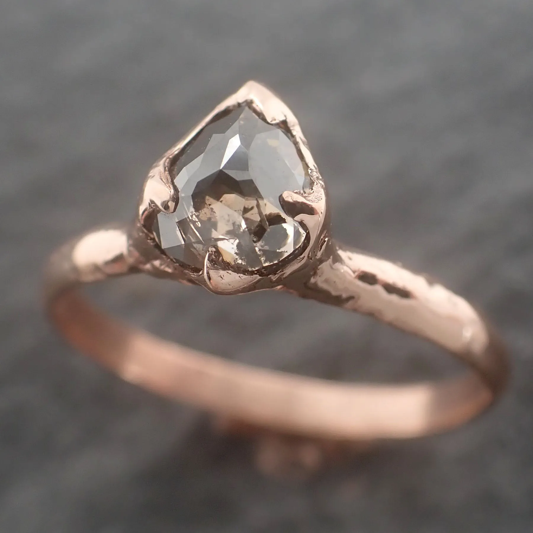 Faceted Fancy cut Salt and Pepper Diamond Solitaire Engagement 14k Gold Wedding Ring byAngeline 2600