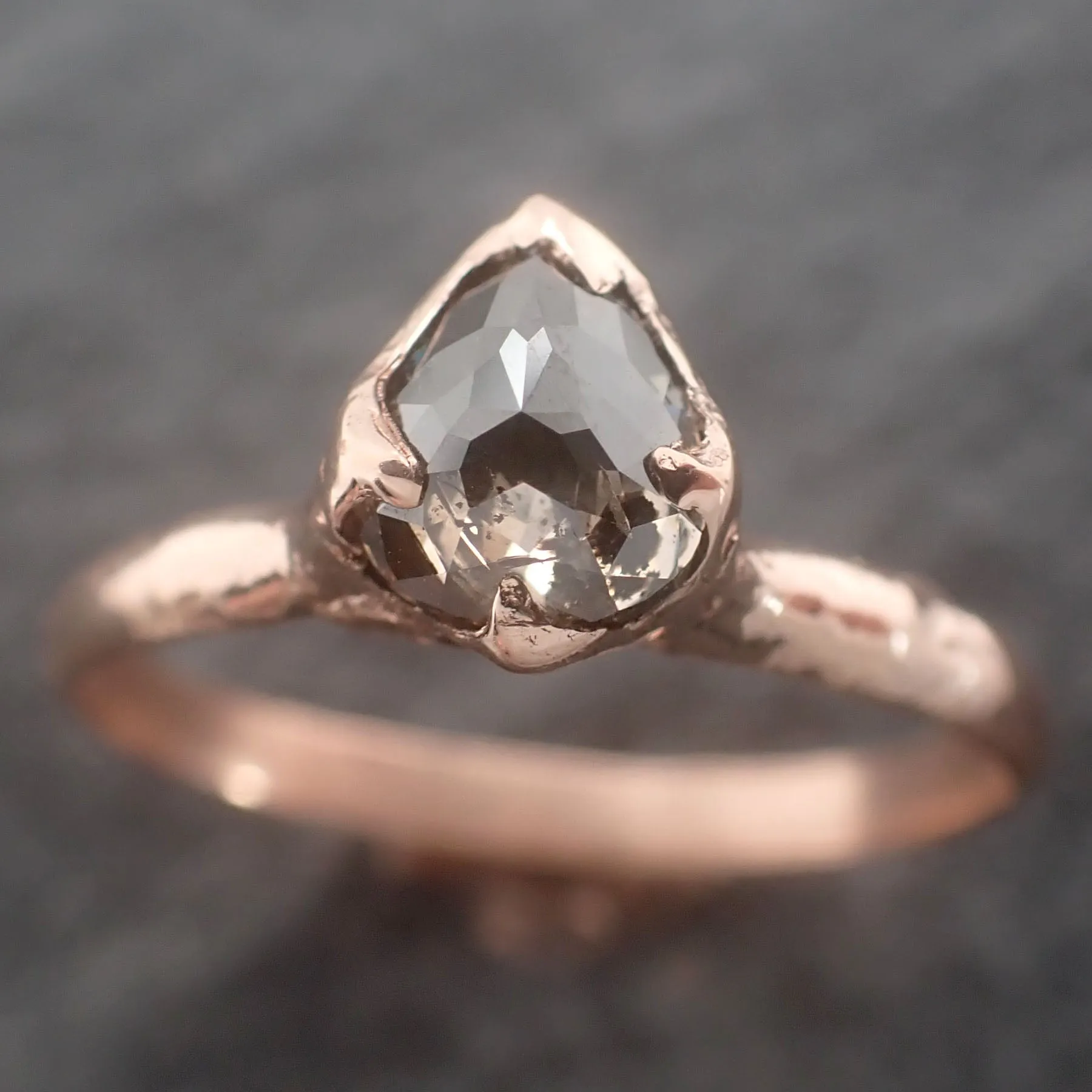 Faceted Fancy cut Salt and Pepper Diamond Solitaire Engagement 14k Gold Wedding Ring byAngeline 2600