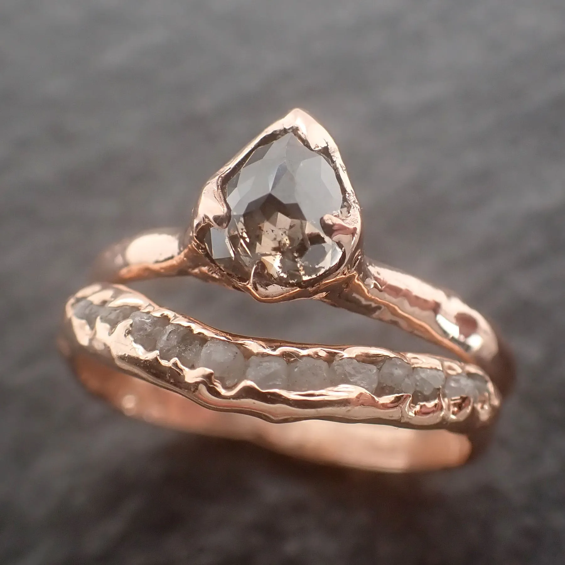 Faceted Fancy cut Salt and Pepper Diamond Solitaire Engagement 14k Gold Wedding Ring byAngeline 2600