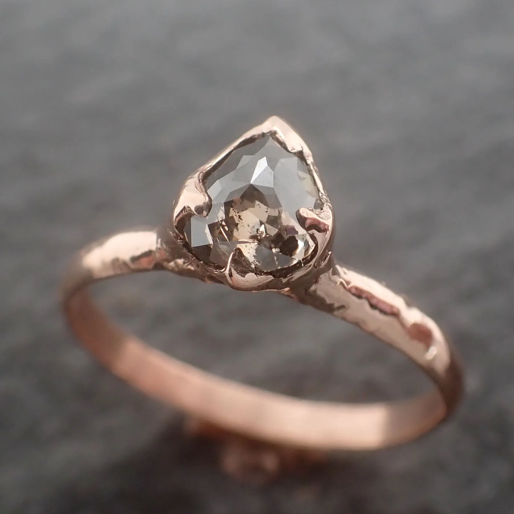 Faceted Fancy cut Salt and Pepper Diamond Solitaire Engagement 14k Gold Wedding Ring byAngeline 2600