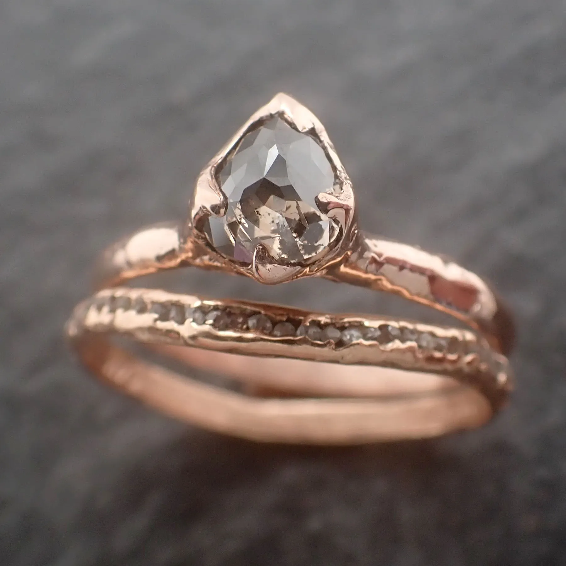 Faceted Fancy cut Salt and Pepper Diamond Solitaire Engagement 14k Gold Wedding Ring byAngeline 2600