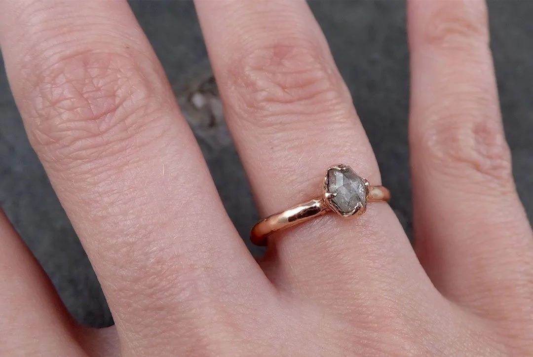 Faceted Fancy cut Salt and Pepper Diamond Solitaire Engagement 14k Rose Gold Wedding Ring byAngeline 1418