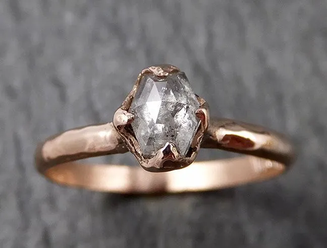 Faceted Fancy cut Salt and Pepper Diamond Solitaire Engagement 14k Rose Gold Wedding Ring byAngeline 1418