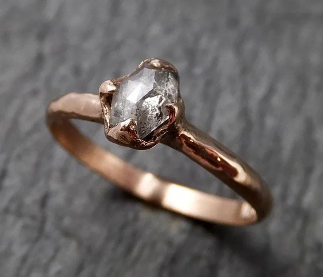 Faceted Fancy cut Salt and Pepper Diamond Solitaire Engagement 14k Rose Gold Wedding Ring byAngeline 1418