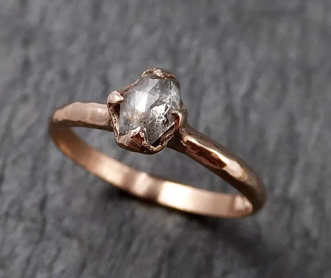 Faceted Fancy cut Salt and Pepper Diamond Solitaire Engagement 14k Rose Gold Wedding Ring byAngeline 1418