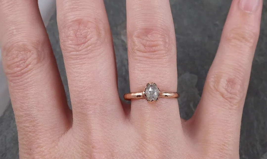 Faceted Fancy cut Salt and Pepper Diamond Solitaire Engagement 14k Rose Gold Wedding Ring byAngeline 1418