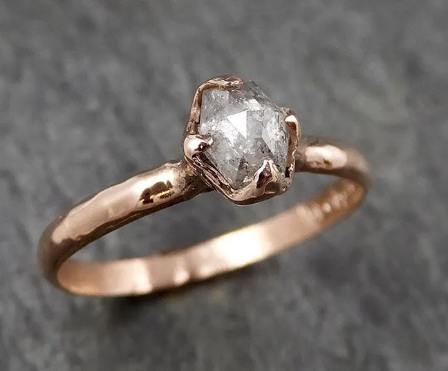 Faceted Fancy cut Salt and Pepper Diamond Solitaire Engagement 14k Rose Gold Wedding Ring byAngeline 1418