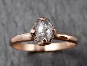 Faceted Fancy cut Salt and Pepper Diamond Solitaire Engagement 14k Rose Gold Wedding Ring byAngeline 1418