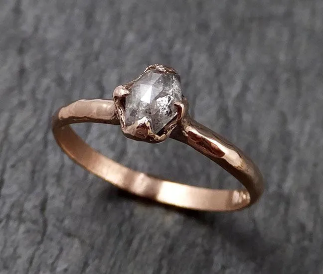 Faceted Fancy cut Salt and Pepper Diamond Solitaire Engagement 14k Rose Gold Wedding Ring byAngeline 1418