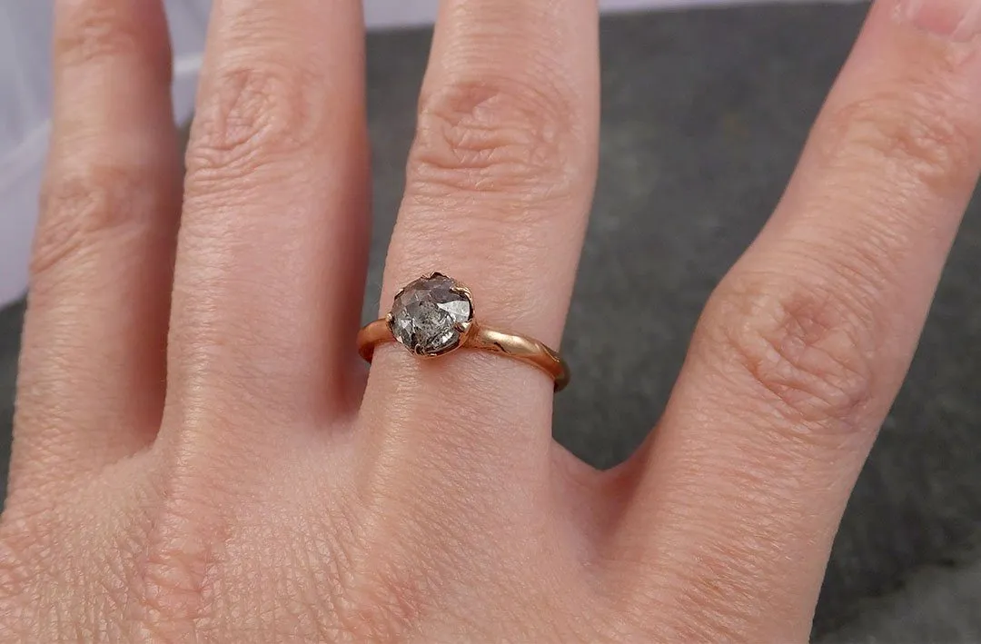 Faceted Fancy cut Salt and pepper Diamond Solitaire Engagement 14k Rose Gold Wedding Ring byAngeline 1652