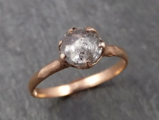Faceted Fancy cut Salt and pepper Diamond Solitaire Engagement 14k Rose Gold Wedding Ring byAngeline 1652