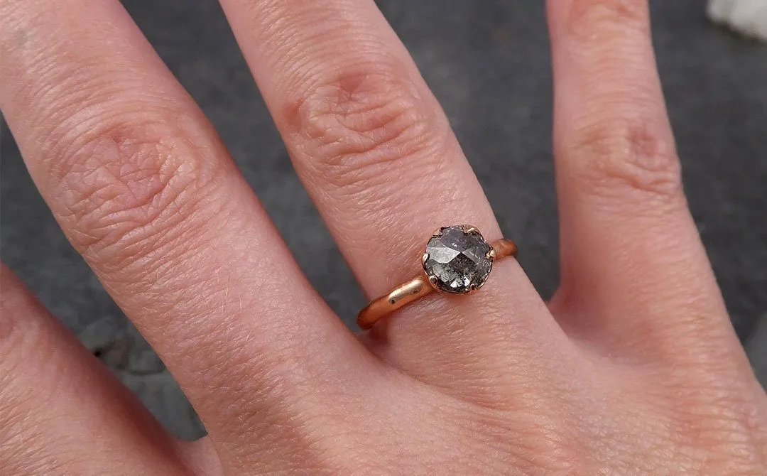 Faceted Fancy cut Salt and pepper Diamond Solitaire Engagement 14k Rose Gold Wedding Ring byAngeline 1652