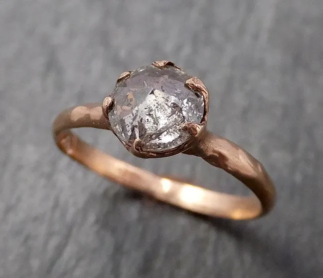 Faceted Fancy cut Salt and pepper Diamond Solitaire Engagement 14k Rose Gold Wedding Ring byAngeline 1652