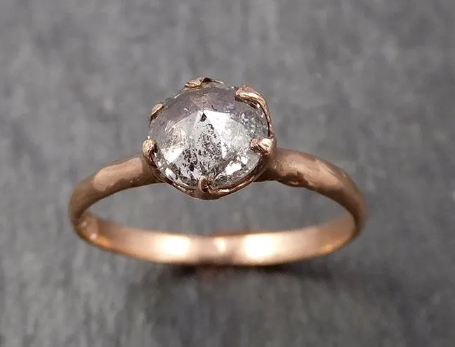 Faceted Fancy cut Salt and pepper Diamond Solitaire Engagement 14k Rose Gold Wedding Ring byAngeline 1652