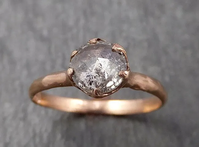 Faceted Fancy cut Salt and pepper Diamond Solitaire Engagement 14k Rose Gold Wedding Ring byAngeline 1652