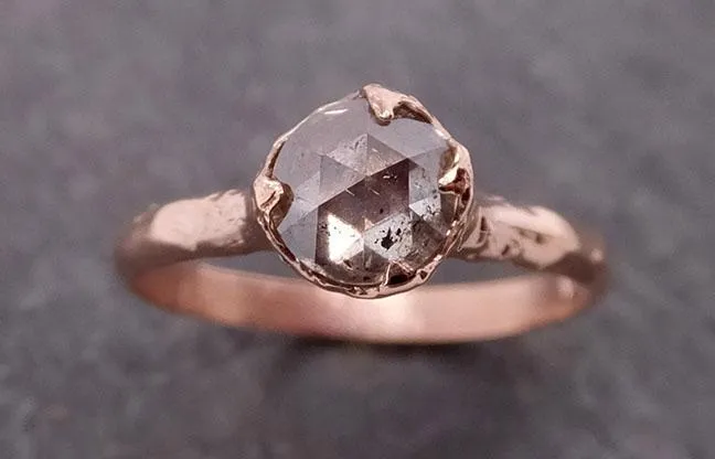 Faceted Fancy cut salt and pepper Diamond Solitaire Engagement 14k Rose Gold Wedding Ring byAngeline 1935