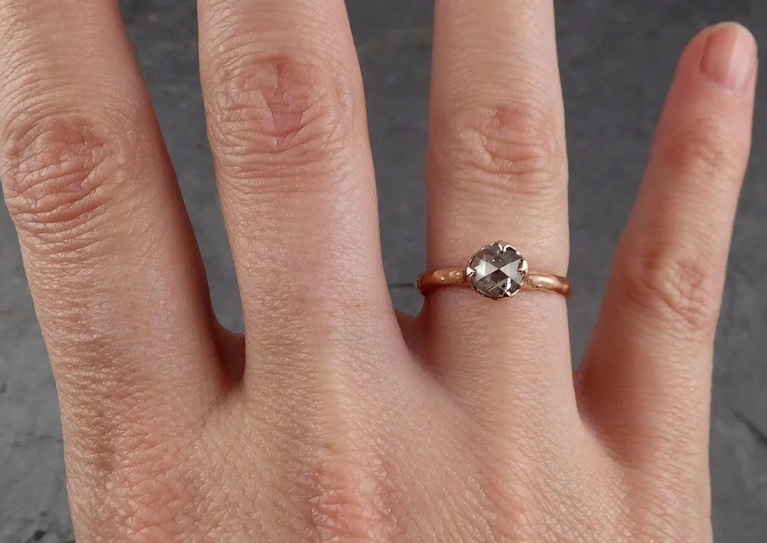 Faceted Fancy cut salt and pepper Diamond Solitaire Engagement 14k Rose Gold Wedding Ring byAngeline 1935