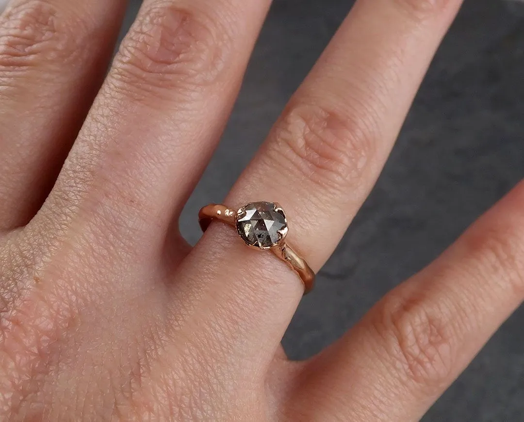 Faceted Fancy cut salt and pepper Diamond Solitaire Engagement 14k Rose Gold Wedding Ring byAngeline 1935