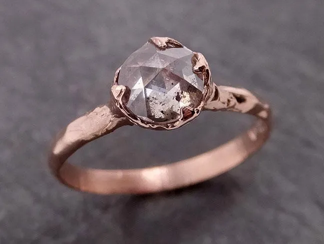 Faceted Fancy cut salt and pepper Diamond Solitaire Engagement 14k Rose Gold Wedding Ring byAngeline 1935