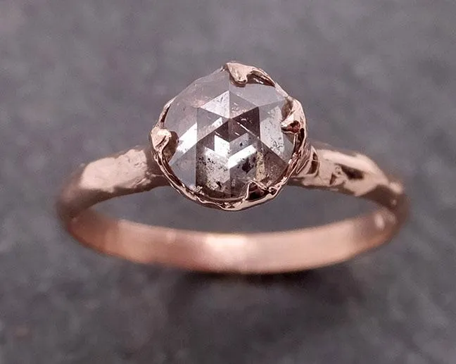 Faceted Fancy cut salt and pepper Diamond Solitaire Engagement 14k Rose Gold Wedding Ring byAngeline 1935