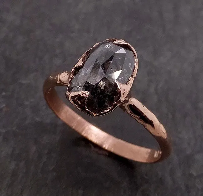 Faceted Fancy cut Salt and Pepper Diamond Solitaire Engagement 14k Rose Gold Wedding Ring byAngeline 1939