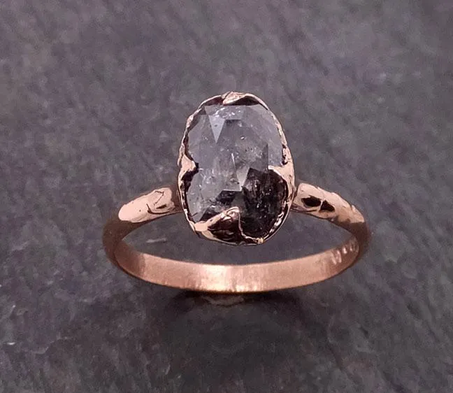 Faceted Fancy cut Salt and Pepper Diamond Solitaire Engagement 14k Rose Gold Wedding Ring byAngeline 1939