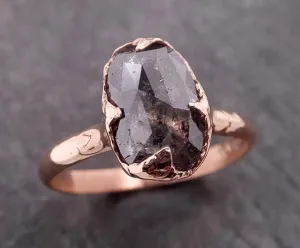 Faceted Fancy cut Salt and Pepper Diamond Solitaire Engagement 14k Rose Gold Wedding Ring byAngeline 1939