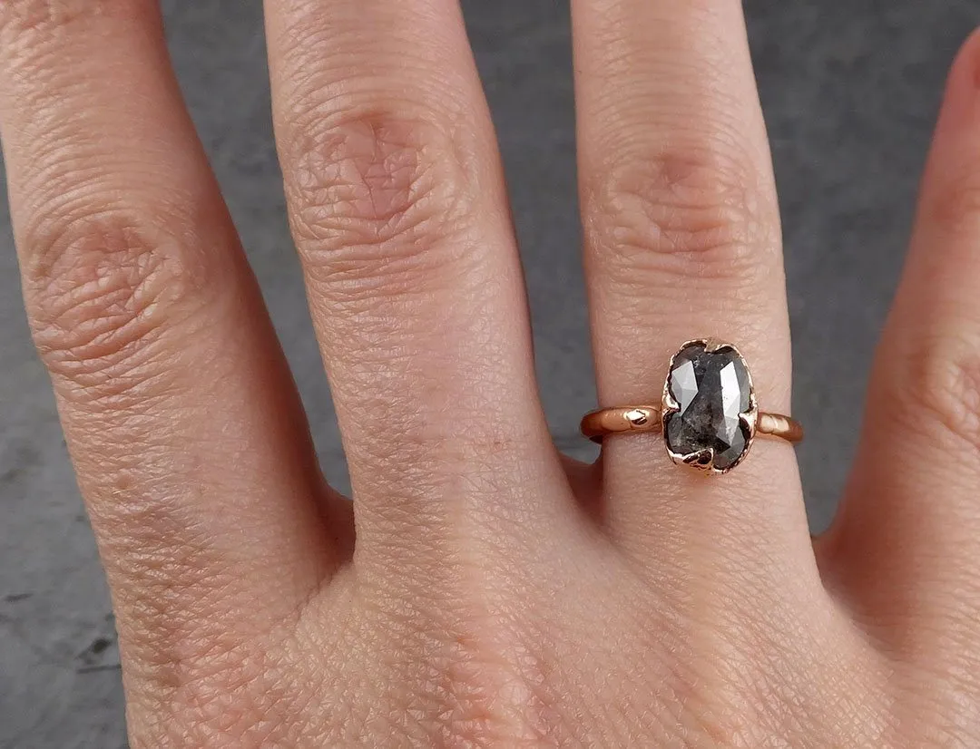 Faceted Fancy cut Salt and Pepper Diamond Solitaire Engagement 14k Rose Gold Wedding Ring byAngeline 1939