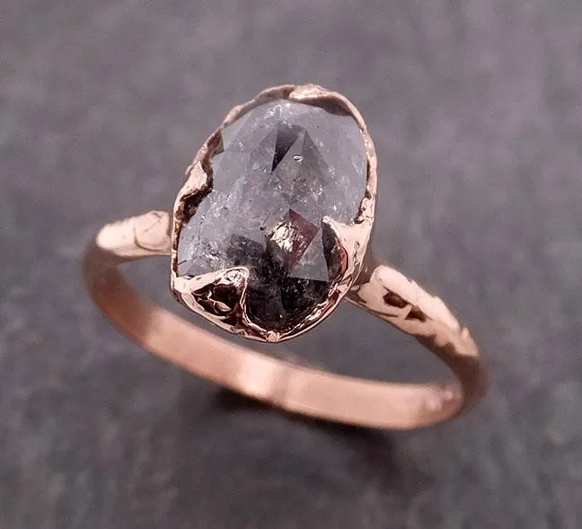 Faceted Fancy cut Salt and Pepper Diamond Solitaire Engagement 14k Rose Gold Wedding Ring byAngeline 1939