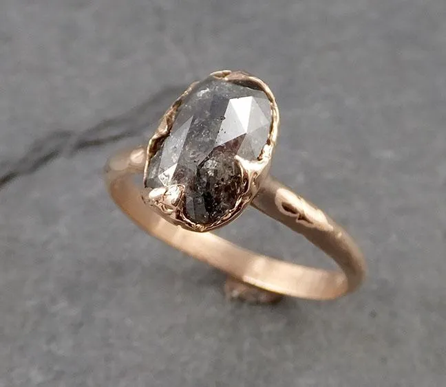 Faceted Fancy cut Salt and Pepper Diamond Solitaire Engagement 14k Rose Gold Wedding Ring byAngeline 1939