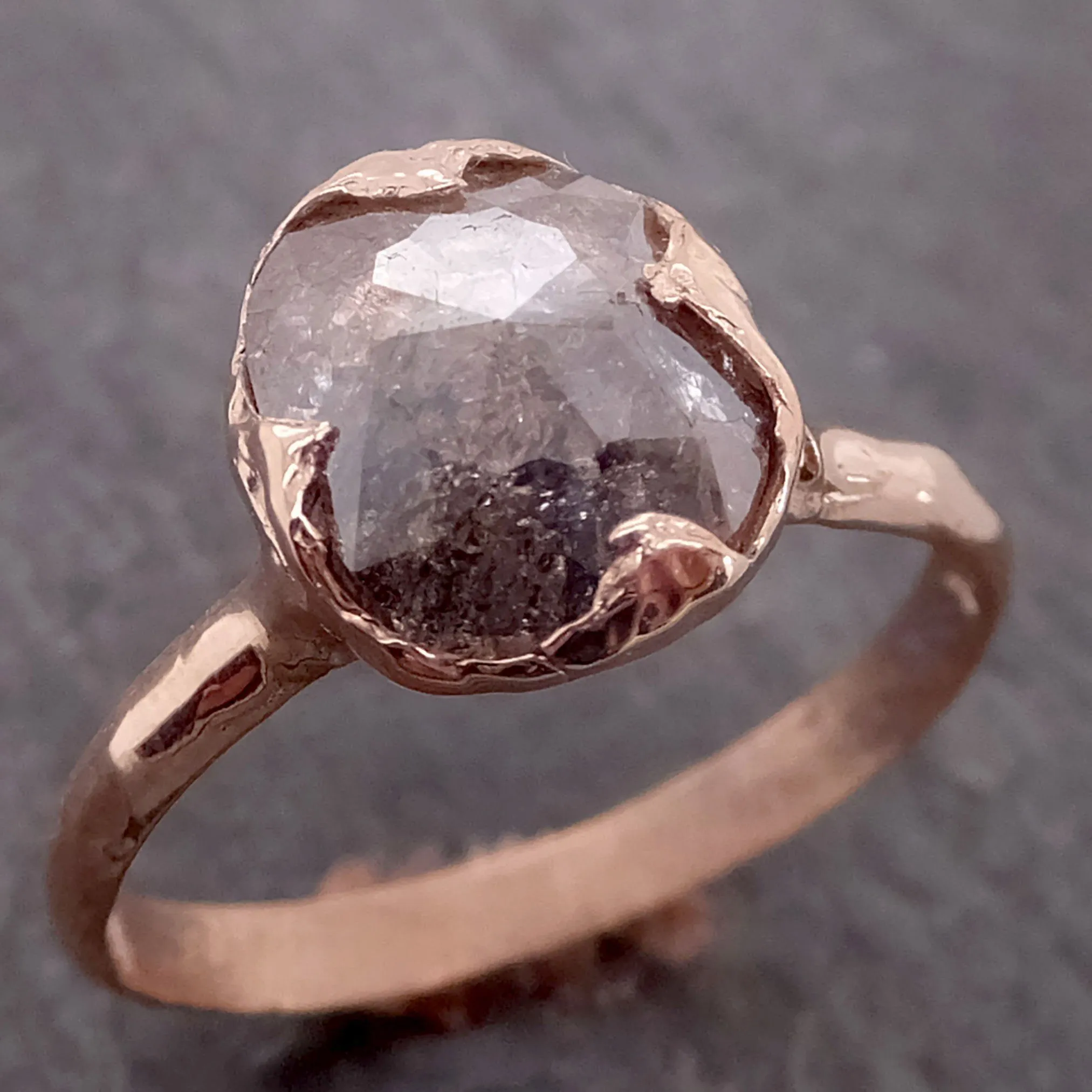 Faceted Fancy cut Salt and Pepper Diamond Solitaire Engagement 14k Rose Gold Wedding Ring byAngeline 2139