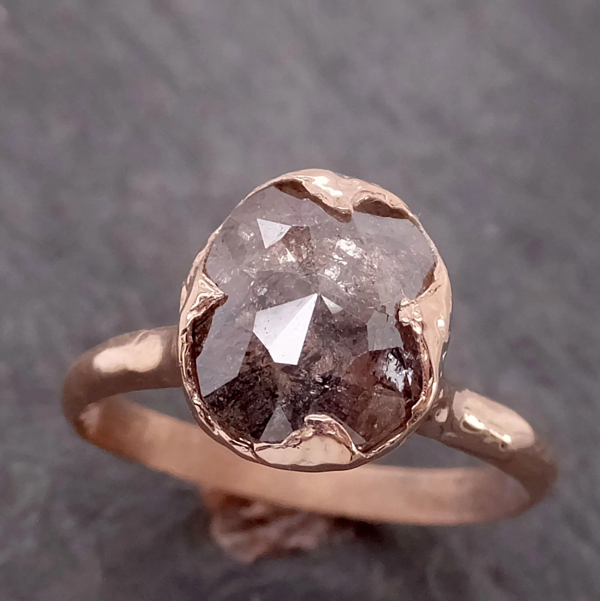 Faceted Fancy cut Salt and Pepper Diamond Solitaire Engagement 14k Rose Gold Wedding Ring byAngeline 2139