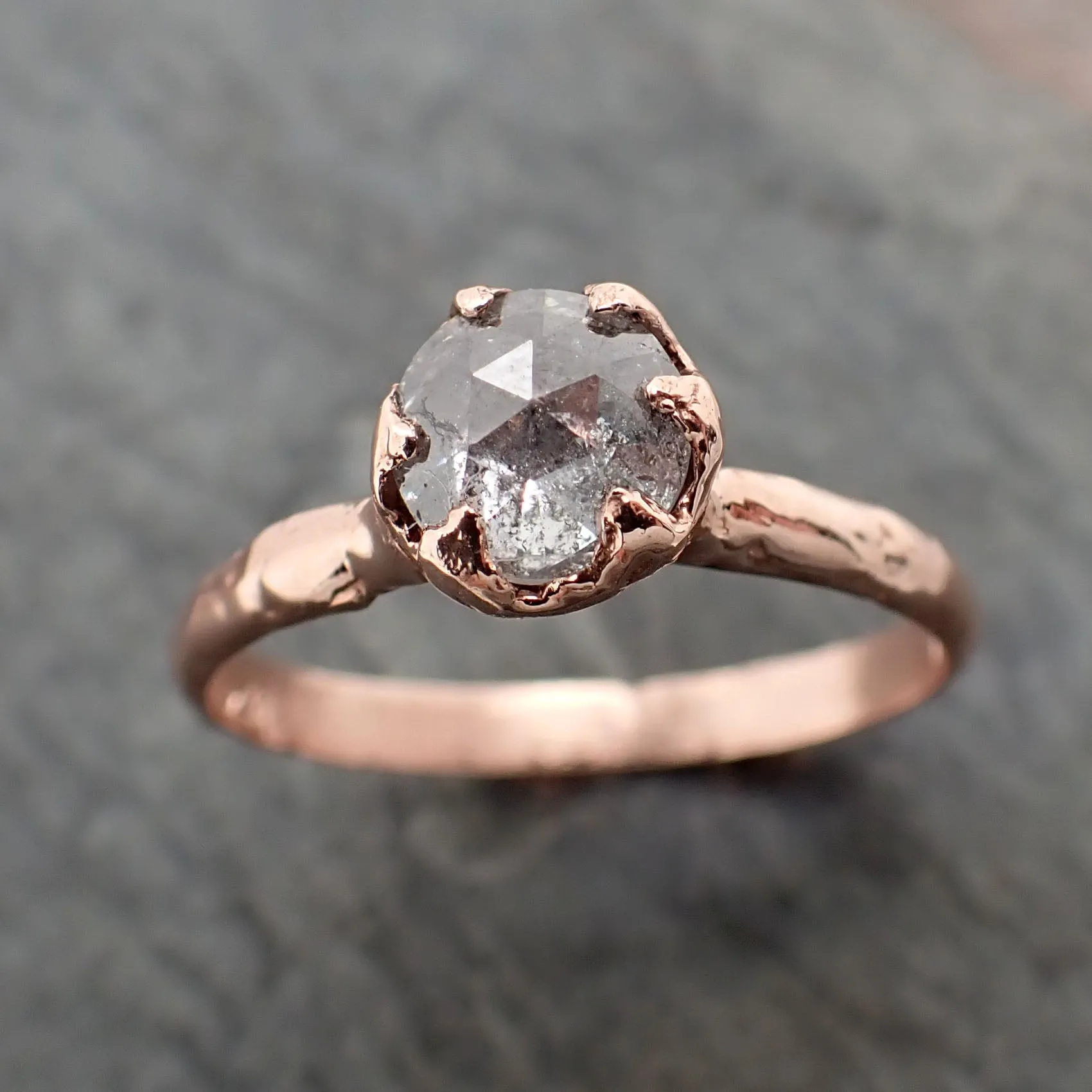 Faceted Fancy cut salt and pepper Diamond Solitaire Engagement 14k Rose Gold Wedding Ring byAngeline 2350