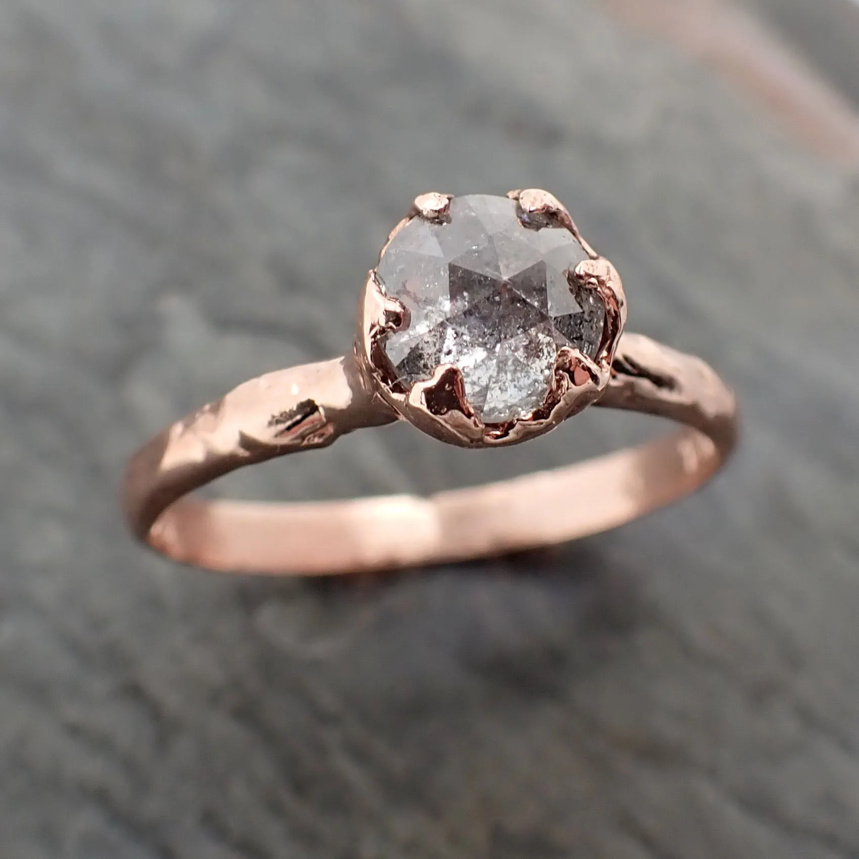 Faceted Fancy cut salt and pepper Diamond Solitaire Engagement 14k Rose Gold Wedding Ring byAngeline 2350