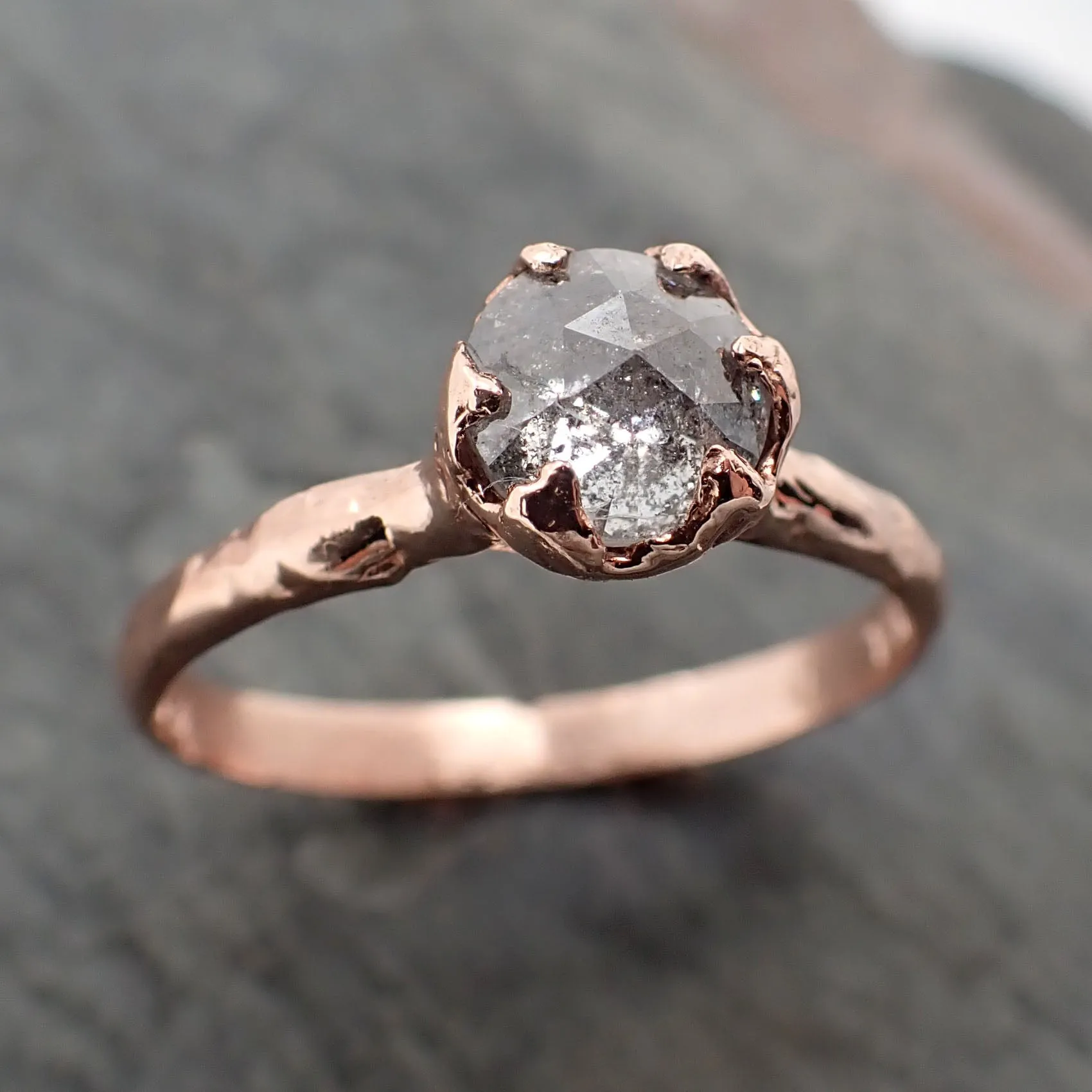 Faceted Fancy cut salt and pepper Diamond Solitaire Engagement 14k Rose Gold Wedding Ring byAngeline 2350