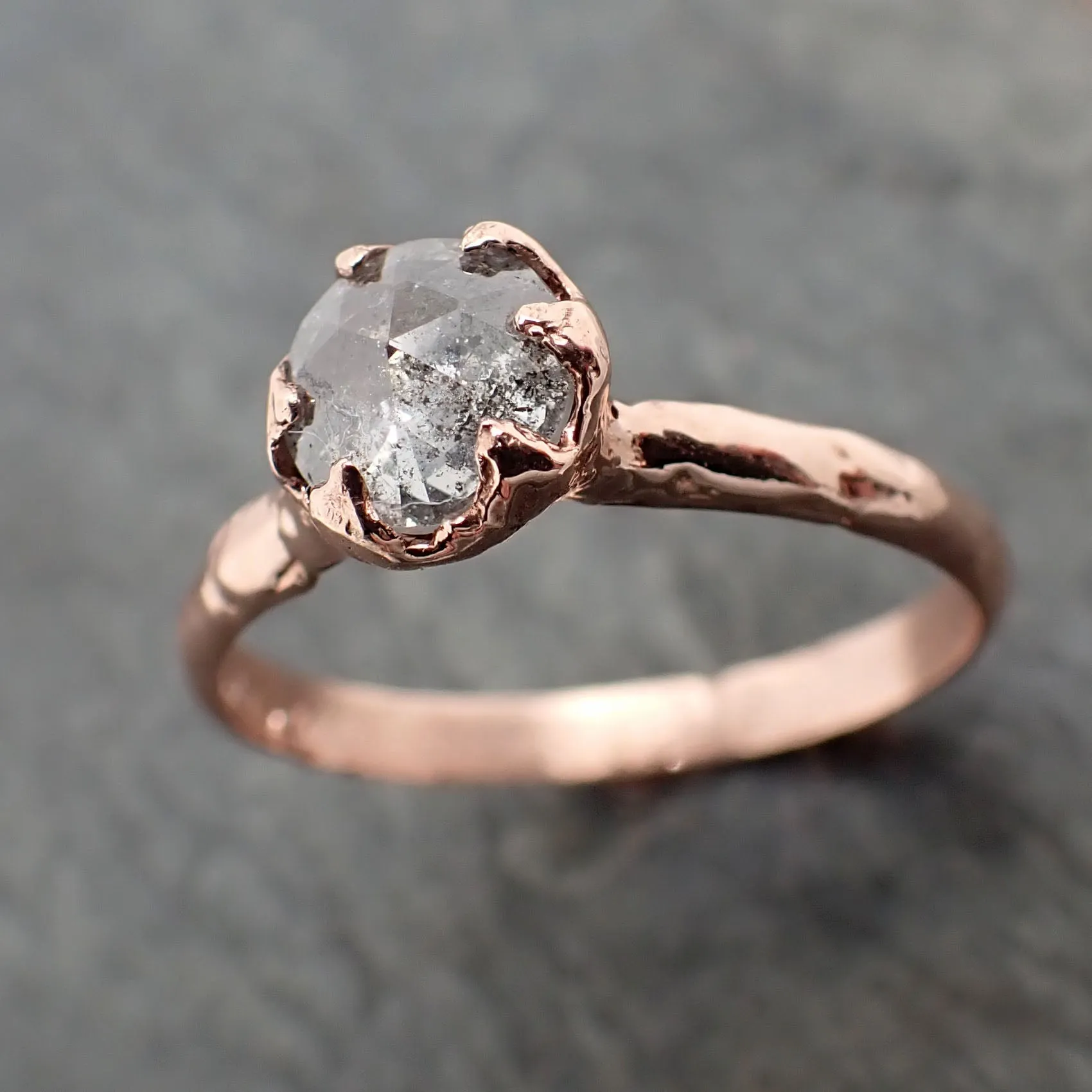 Faceted Fancy cut salt and pepper Diamond Solitaire Engagement 14k Rose Gold Wedding Ring byAngeline 2350