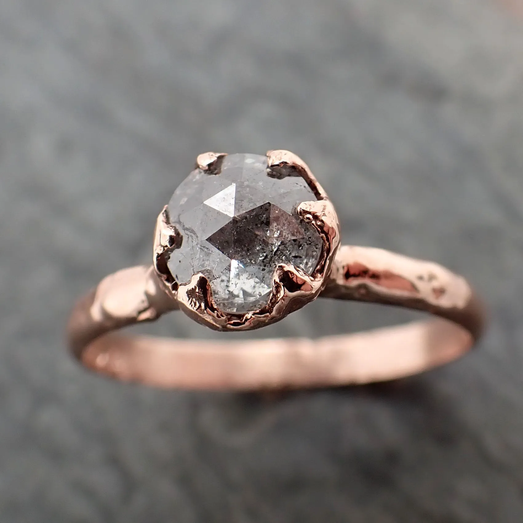 Faceted Fancy cut salt and pepper Diamond Solitaire Engagement 14k Rose Gold Wedding Ring byAngeline 2350